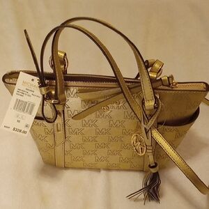 NWT Michael Kors Pale Small Gold Logo Tote Bag